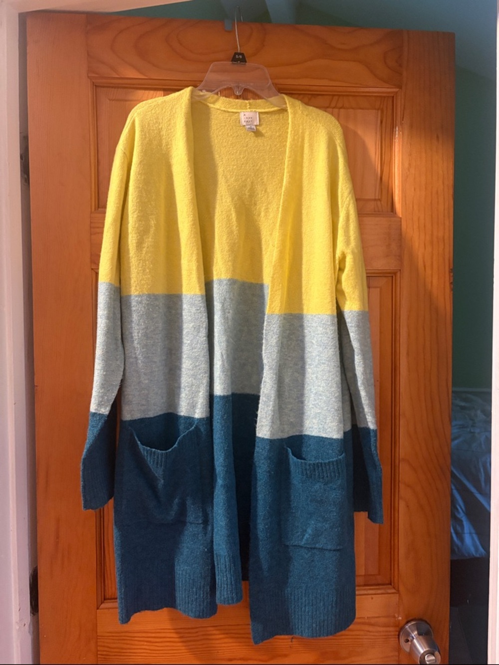 a new day S Colorblock Open-Front Long Cardigan Sweater - Yellow/mint/Teal